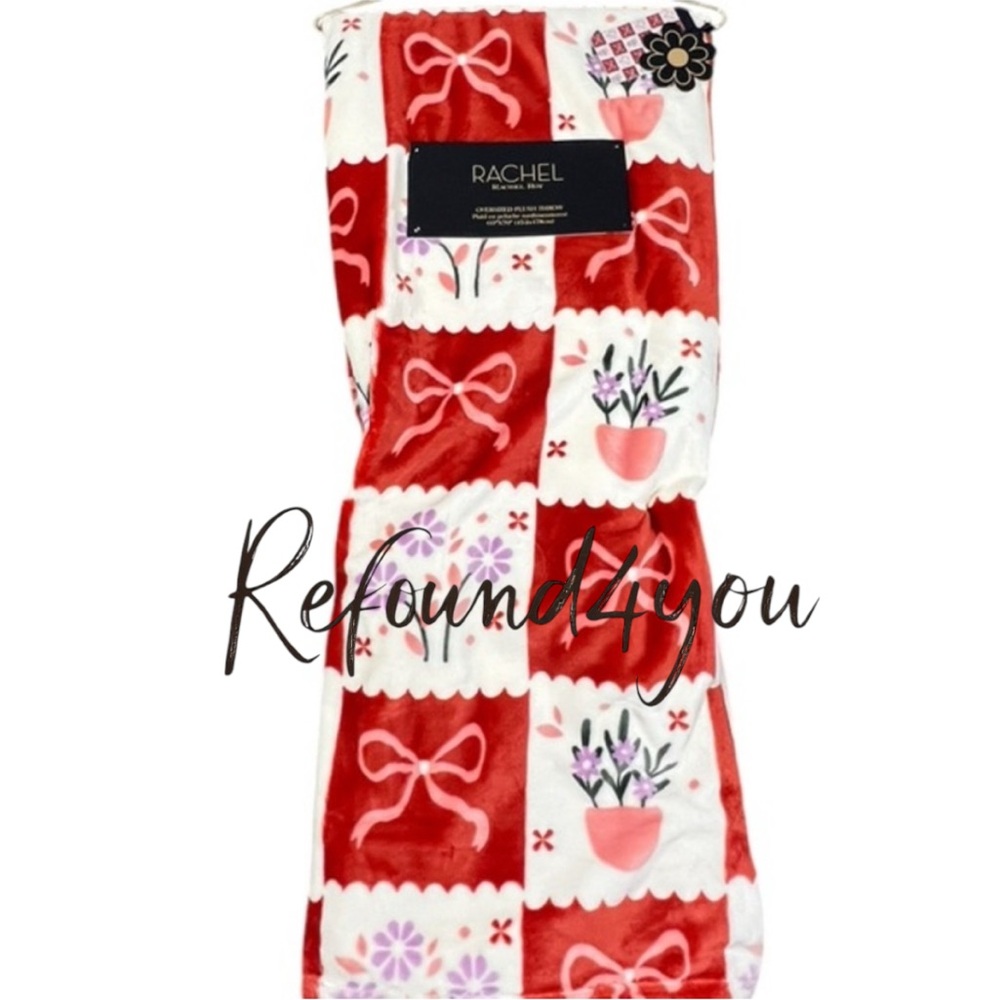 Rachel Roy - ‘Red Bows & Bouquets’ plush throw. 60” x 70”  NWT. *Last One!